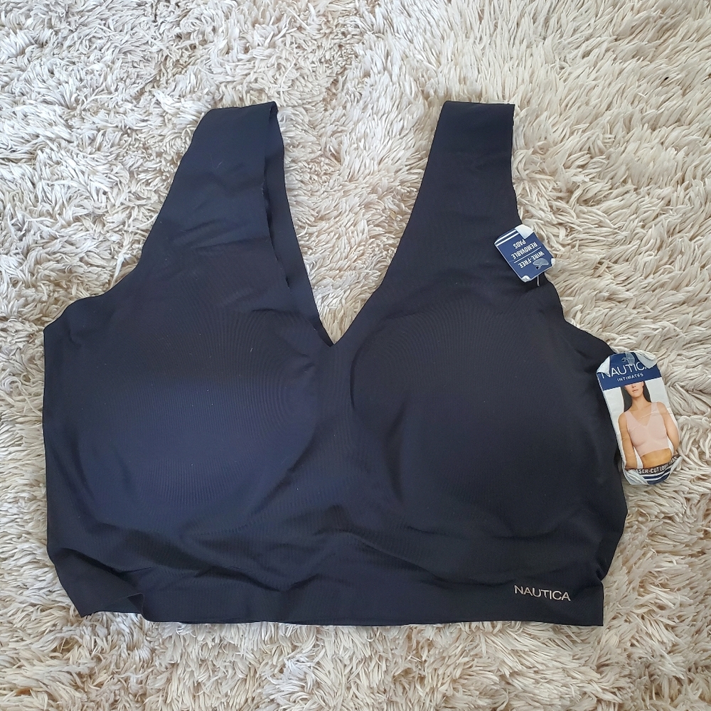 NAUTICA intimates wire-free removable pads bra black Large